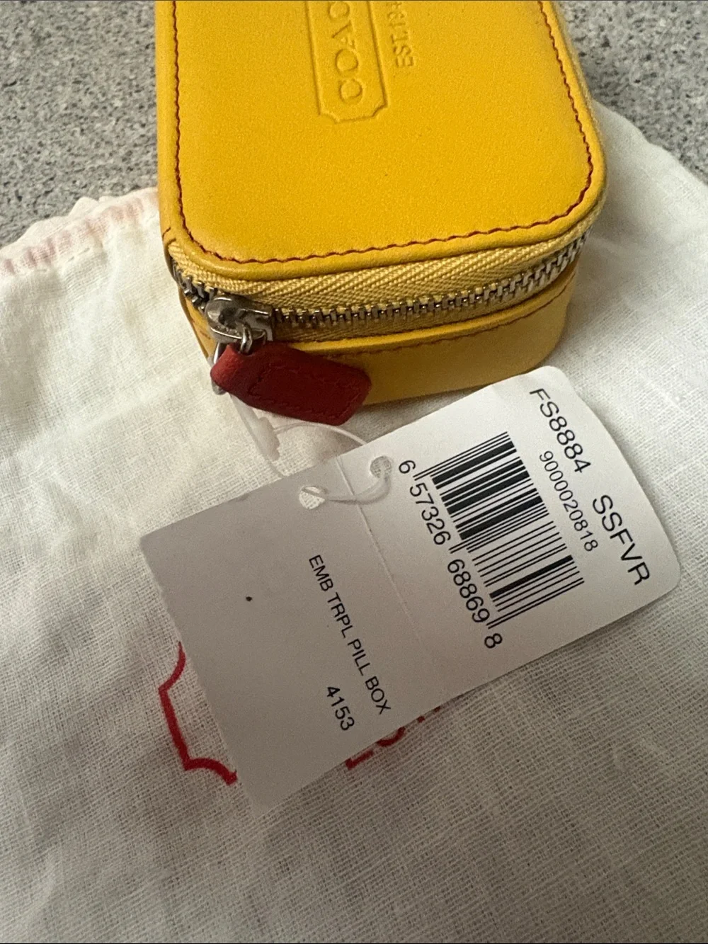 Coach Yellow Leather pill box / Case with Red Pull. NWT ! Price firm